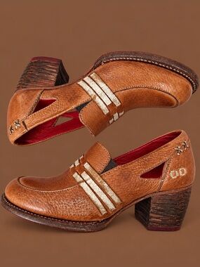 BED STU Gabbriana Cognac Leather Heeled Loafers Size 7 BNWOT